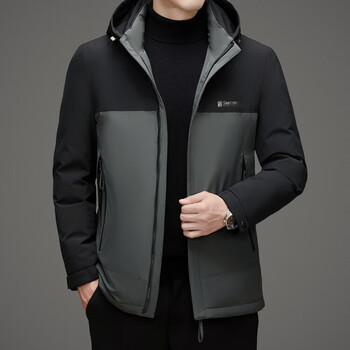Kbxng jinba men's lightweight down jacket autumn and winter removable hat contrast color middle-aged dad men's warm casual jacket gray m 170
