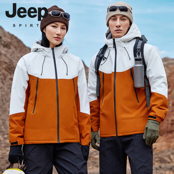 Jeep spirit men's autumn and winter new outdoor all-in-one velvet thickened waterproof and windproof couple's jacket rust red and white s