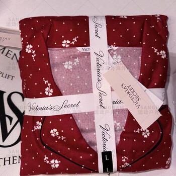Victoria's secret light velvet pajama set leopard print loose breathable warm red stripes breathable red flower s