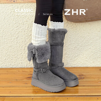 Zhr snow boots for women 2025 new winter velvet thickened warm cotton shoes for women long boots for women iq01 gray 37