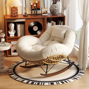 Fastan rocking chair lounge chair lazy sofa adult leisure balcony rattan sofa chair home living room internet celebrity outdoor rocking chair off-white skin-friendly chenille - handmade rattan