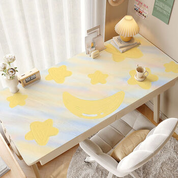 Fantasy office desk mat for girls with good looks and large size mouse pad for writing desk special computer desk cloth crescent star light oil painting pvc default right angle customized rounded corner size pattern material contact customer