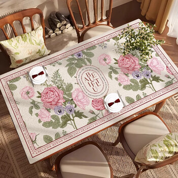He jiagong leather table mat is oil-proof, waterproof, anti-scalding, rectangular tablecloth, high-end, no-wash, heat-insulated home, flowery face in full bloom, 90*160cm.