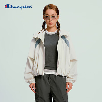 Champion champion jacket women's 2026 spring new contrast color casual outdoor style cardigan hooded zipper jacket white blue stitching s
