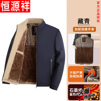 Hengyuanxiang's new winter men's business stand-up collar jacket for middle-aged and elderly dads, thickened short cotton-padded jacket, navy blue, velvet, thickened m (suitable for people under 110 pounds)