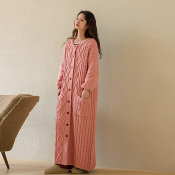 Zumashl's new high-end nightgown can be worn as a half-velvet women's pajamas in autumn and winter thickened coral velvet home wear knitted cardigan 85877# half-velvet long skirt - bayberry mousse s recommended 153-164cm the size is too large