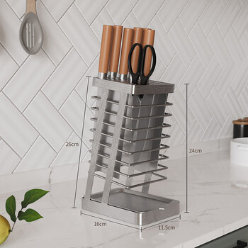 Wing fantasy 304 stainless steel kitchen knife holder kitchen knife holder storage rack household draining countertop vegetable knife holder storage rack thickened 201 stainless steel stainless steel water tray