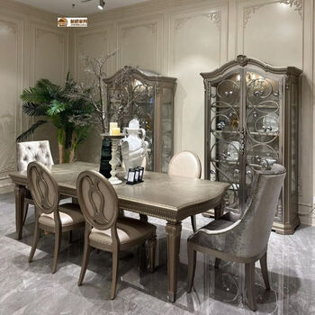 Fantasy rectangular dining table country carving dining table and chair combination furniture sideboard