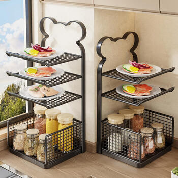 Fanlilin new food preparation rack kitchen countertop home desktop multi-functional dish rack multi-layer vegetable rack storage rack elegant black two-layer upgraded large capacity