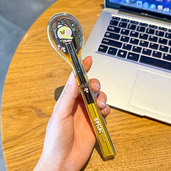 Tuojin imported high-quality chopsticks and spoons from japan, portable tableware set for students and children, storage box for one person to take away to work, stainless steel chopsticks and spoons - yellow