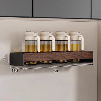 Yusenyi kitchen rack spice rack no punching multi-layer knife holder pot lid chopsticks spoon wall-mounted storage rack black walnut-storage rack 50cm increase and widen