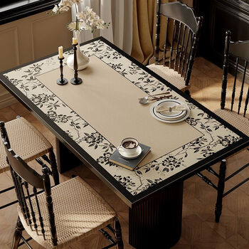 Fanmu retro high-end new antique style waterproof and oil-proof no-wash anti-scalding leather table mat leather table mat ink branch 80x140cm