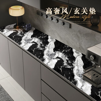 Lulu marble pattern sideboard table mat light luxury tablecloth waterproof tv cabinet shoe cabinet mat entrance cabinet countertop protection mat castle black 40*300cm