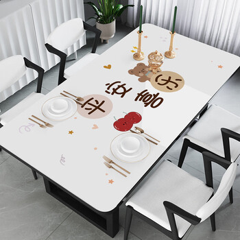 Pupan tablecloth waterproof and oil-proof no-wash anti-scalding table mat nordic soft glass rectangular dining table mat coffee table mat tablecloth ping an bear 90x160cm