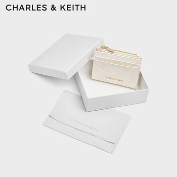 Charles&keith26 spring new women's rhombus short wallet coin purse card holder ck6-10701631 cream milky white xxs