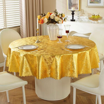 Fantasy hotel tablecloth waterproof round nordic style large round tablecloth oil-proof no-wash thickened customized tablecloth light luxury and high-end sense jinxiu furui (rich gold) 150cm round suitable for 80110 round table