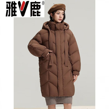Yalu large size down jacket for women, mid-length, korean version, slim, loose, thickened, hooded, fashionable fat mm 200 catties maternity jacket, coffee color 6xl, recommended 250-300 catties