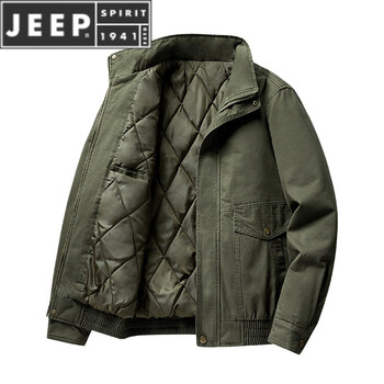 Jeep spirit american retro workwear cotton jacket men's pure cotton flight jacket cotton jacket casual stand-up collar men's cotton coat winter jacket military green quilted and thickened xl 130-145 pounds can be worn