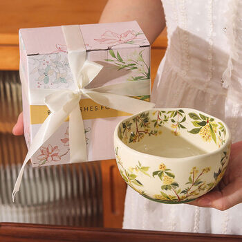 Jiyun mao ancient lagerstroemia ceramic tableware set high-looking bowl and dish set household plate soup plate rice bowl souvenir rice bowl-green osmanthus + gift box with free spoon