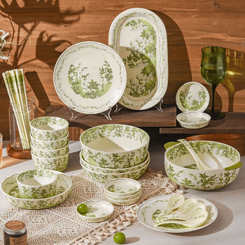 Tuojin jingdezhen quality lily of the valley ceramic tableware and dishes set household rice bowl noodle bowl soup bowl vegetable plate fish plate moving 8-inch lily of the valley soup bowl