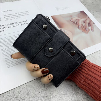 Woodpecker (tucano) 2026 new wallet women's short korean version simple frosted two-fold buckle wallet multi-functional card holder coin purse trendy black