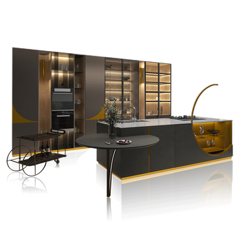Baineng stainless steel integrated cabinet custom-made simple modern open kitchen cabinet custom home combination brown