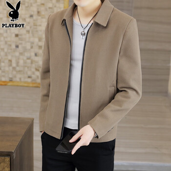Playboy (playboy) men's jacket spring and autumn new casual lapel short jacket men's zipper versatile handsome young and middle-aged tops brown xl 175