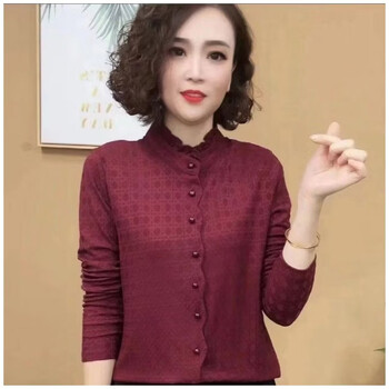 2025 autumn and winter new fashionable western-style shirts long-sleeved pullover bottoming shirt women's tops wine red 4xl recommended 140-150 catties