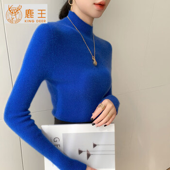 King deer ordos city light and soft baby mountain sweater women's long-sleeved sweater half turtleneck seamless sweater klein blue s