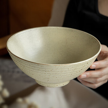 Youcci antique and aged characteristic threaded tall bowl, high-looking thickened vegetable bowl, japanese noodle bowl, medium personalized ceramic soup bowl, 7.5-inch threaded vegetable bowl-qingyu yellow