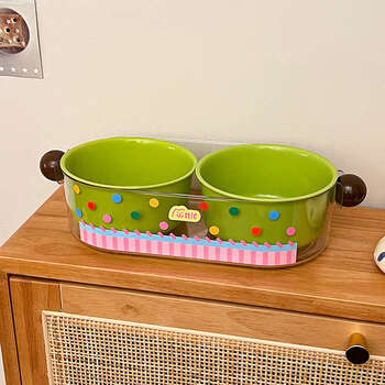 Yusenyi double-layered sink with good looks for kitchen and living room, fruit plate 2-in-1 thickened partition storage box, green double basin with polka dot pink sticker
