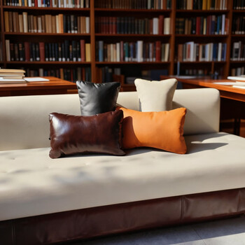 Pupan first-layer cowhide sofa pillow american modern simple genuine leather pillow case living room lumbar pillow lumbar support car cushion orange-double-sided first-layer cowhide 40cm*25cm including pillow core