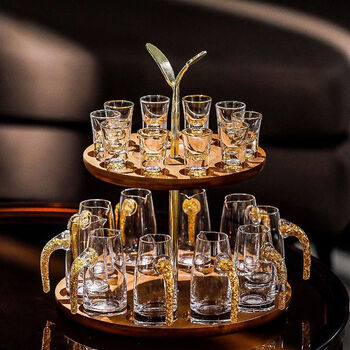 Fantasy gold foil white wine glass set glass household crystal jinshan scale wine divider blue mountain wine cup storage rack gold leaf lucky cup holder x24 platinum x6 pot x6 cup