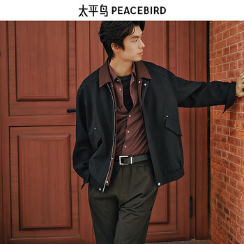 Peacebird men's barn style contrast color splicing work jacket loose trendy casual jacket commuting jacket black first batch 2xl