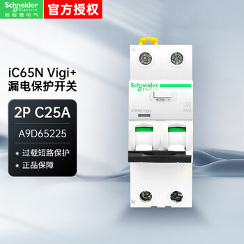 Schneider electric air switch with leakage protection a9 series ic65n vigi+2p c 25a 30ma a ele integrated leakage protection switch a9d65225