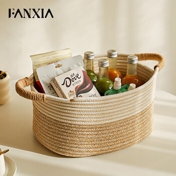 Summer cotton hand-woven storage basket fabric miscellaneous storage basket snack toy storage basket dirty clothes frame bedside