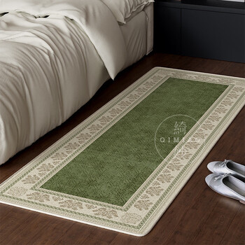 Fantasy green french retro carpet bedroom bedside blanket room living room master bedroom high-end long strip floor mat new q25081409a plain rice edge worsted dornier material, refreshing and hairless 40x120cm