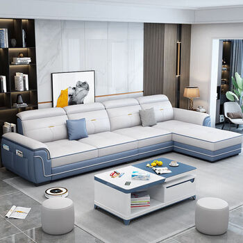 Simple classic 2026 new sofa living room size modern simple light luxury wash-free technology cloth combination chaise sofa sponge style technology cloth four seats + footrest + coffee table tv cabinet 2.8m