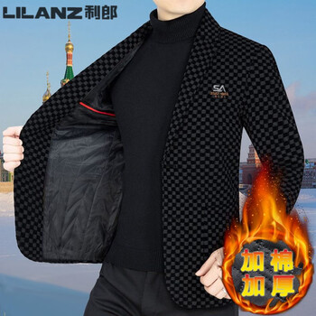 Lilanz new autumn and winter velvet thickened suit jacket middle-aged men's business casual versatile single suit jacket top men 06 black cotton winter wear thickened 4xl 195 recommended 175-190 pounds
