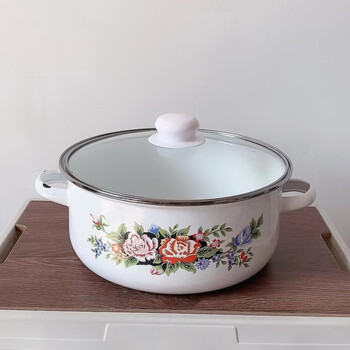 Tuojin 20/24/26cm defective enamel welfare enamel soup pot stew pot glass lid induction cooker open flame universal defective glass lid random design and color 24cm