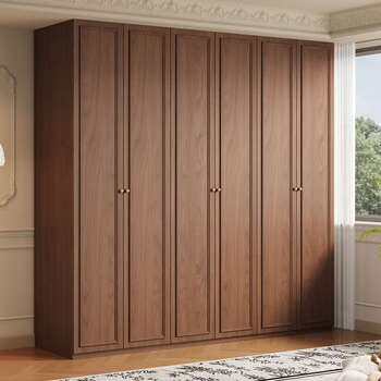 Fantasy bedroom door to top walnut color 2.0m five-door wardrobe (2.3m high) oak all solid wood nf grade