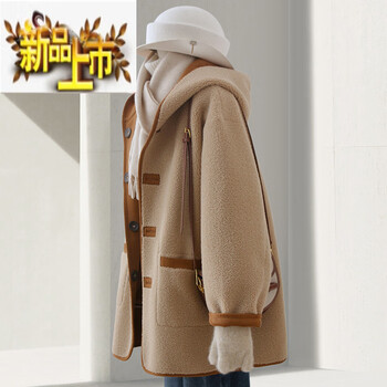 First diameter khaki reversible fur one-piece coat for women winter new korean style grain velvet imitation lamb wool cotton jacket khaki m within 120 pounds