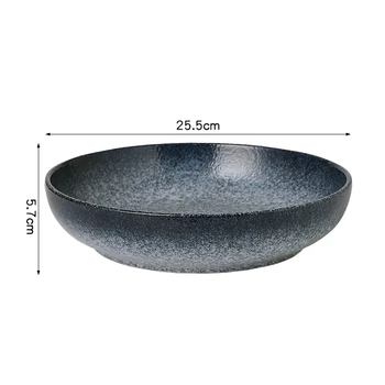Yusenyi japanese tableware thickened deep round ceramic dish plate creative breakfast plate japanese style household bowl and dish set 10-inch deep plate dark blue
