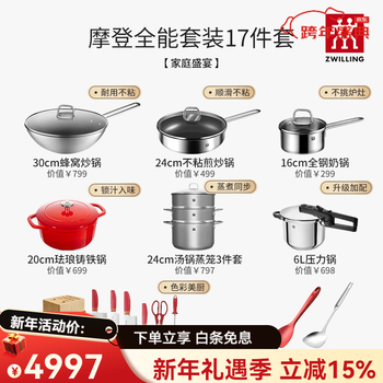 Zwilling (zwilling) new year's gift modern kitchen complete pot set home gift stainless steel wok cooker pressure cooker family feast modern all-round set 17-piece set same style for men and women