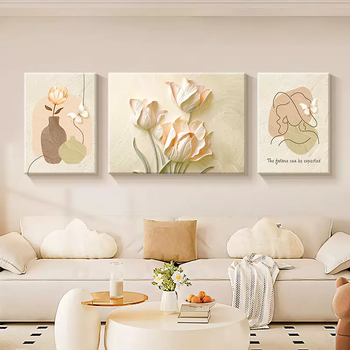 Yusenyi tulip wall decoration painting cream style texture living room triptych warm art sofa background flower blooming like a dream c (athens black) brushed thickened aluminum frame right angle high definition art oil canvas texture 5 - 70x90 on both sides - 140x90 in the middle (recommendation 3