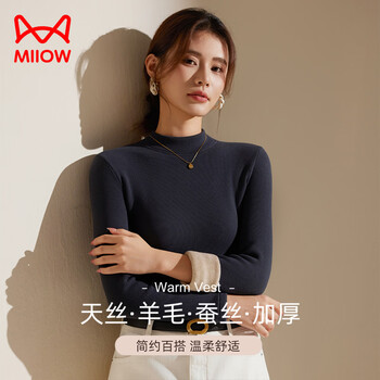 Miiow tencel + sheep, wool + silkworm, silk winter half turtle collar plus velvet thickened bottoming shirt women's slim fit warm top 6699 gray m