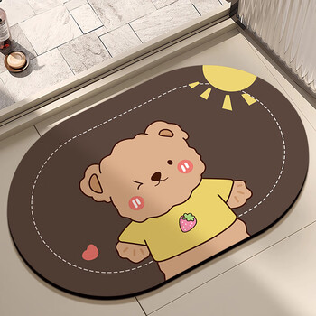 Fantasy bathroom floor mat diatom mud absorbent mat quick-drying bathroom door mat absorbent mat yellow t bear oval 80x120cm upgraded thickening丨soft q-elastic