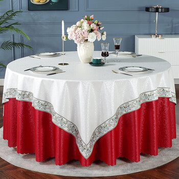 Naaishi round tablecloth waterproof, oil-proof and anti-scalding large round table home hotel tablecloth no-wash special tablecloth hotel restaurant evergreen silver white square + xiangyun chinese red round diameter 200cm round table use (full hanging 70cm