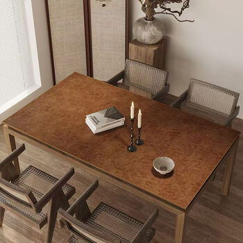 Fantasy style cowhide pattern dining table mat, living room coffee table table mat, desk mat, desk mat, light brown color 70x150cm