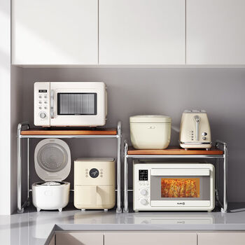 Fantasy kitchen shelf microwave oven storage rack rice cooker layered bracket overlay shelf + white multi-layer overlay large capacity